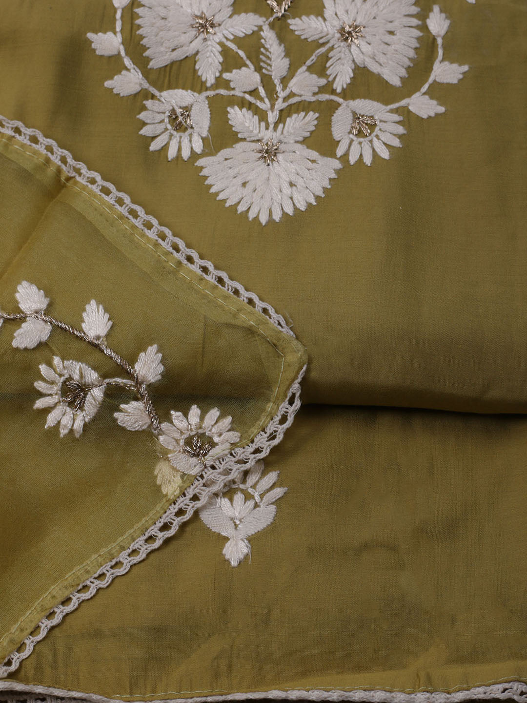 Neck Embroidered Chanderi Unstitched Suit With Dupatta