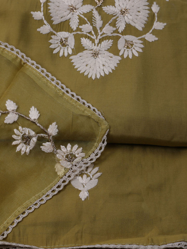 Neck Embroidered Chanderi Unstitched Suit With Dupatta