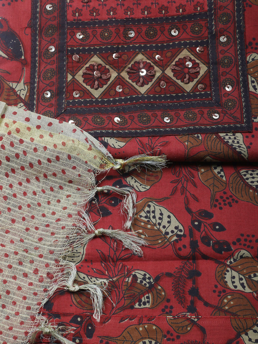 Printed Cotton Blend Unstitched Suit With Pant &amp; Dupatta