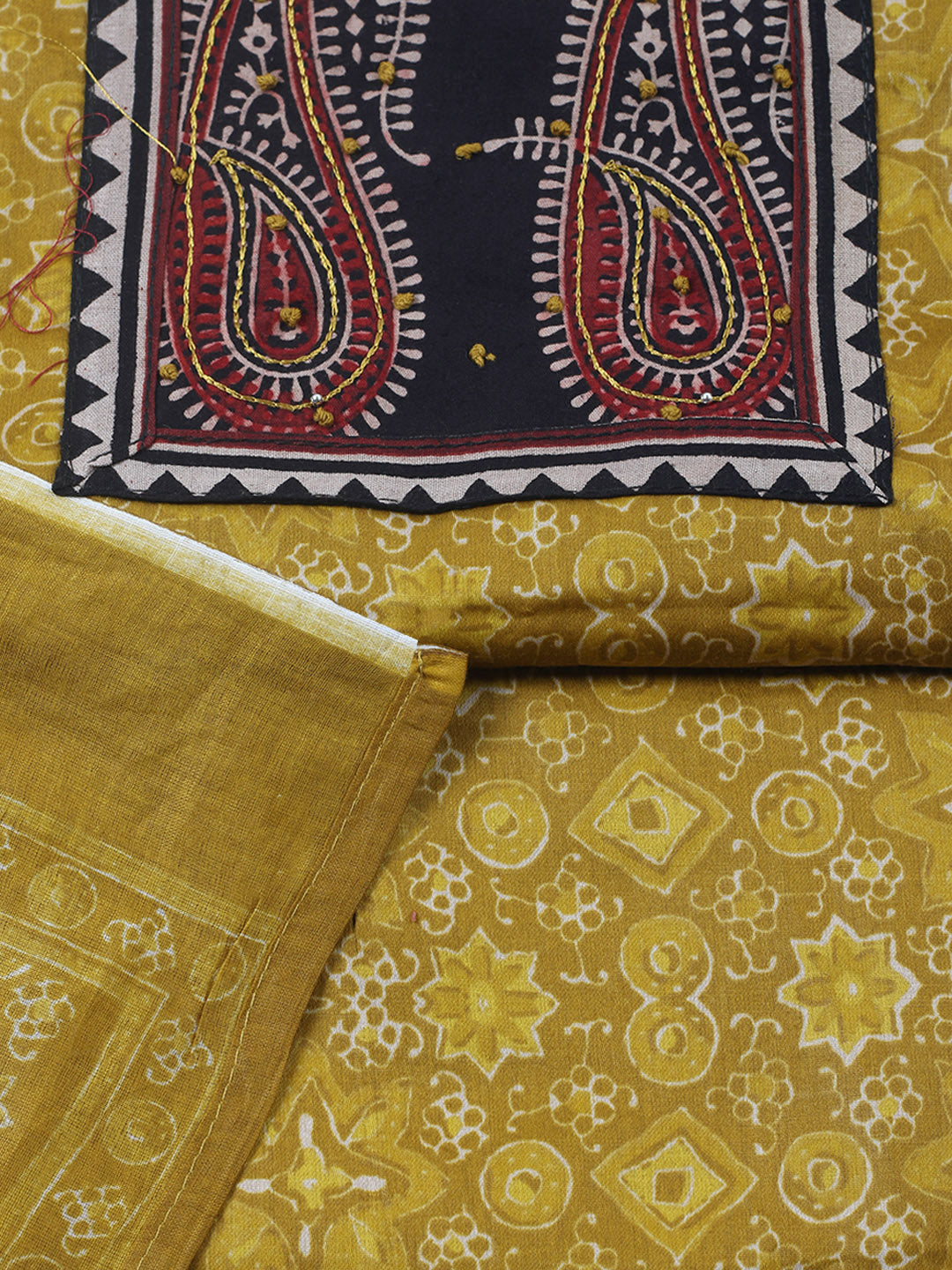 Printed Cotton Blend Unstitched Suit With Pant &amp; Dupatta