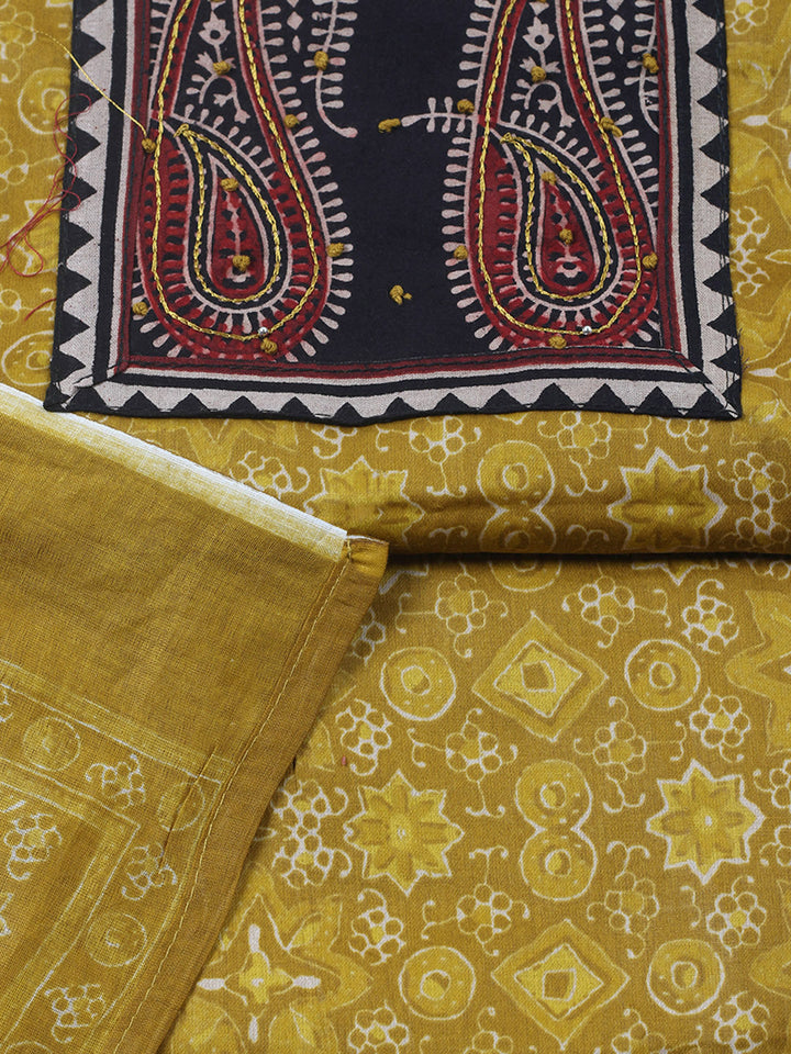 Printed Cotton Blend Unstitched Suit With Pant &amp; Dupatta