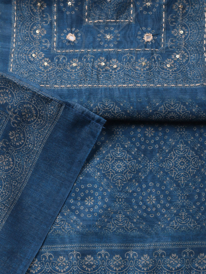 Embroidered Linen Blend Unstitched Suit With Pant &amp; Dupatta
