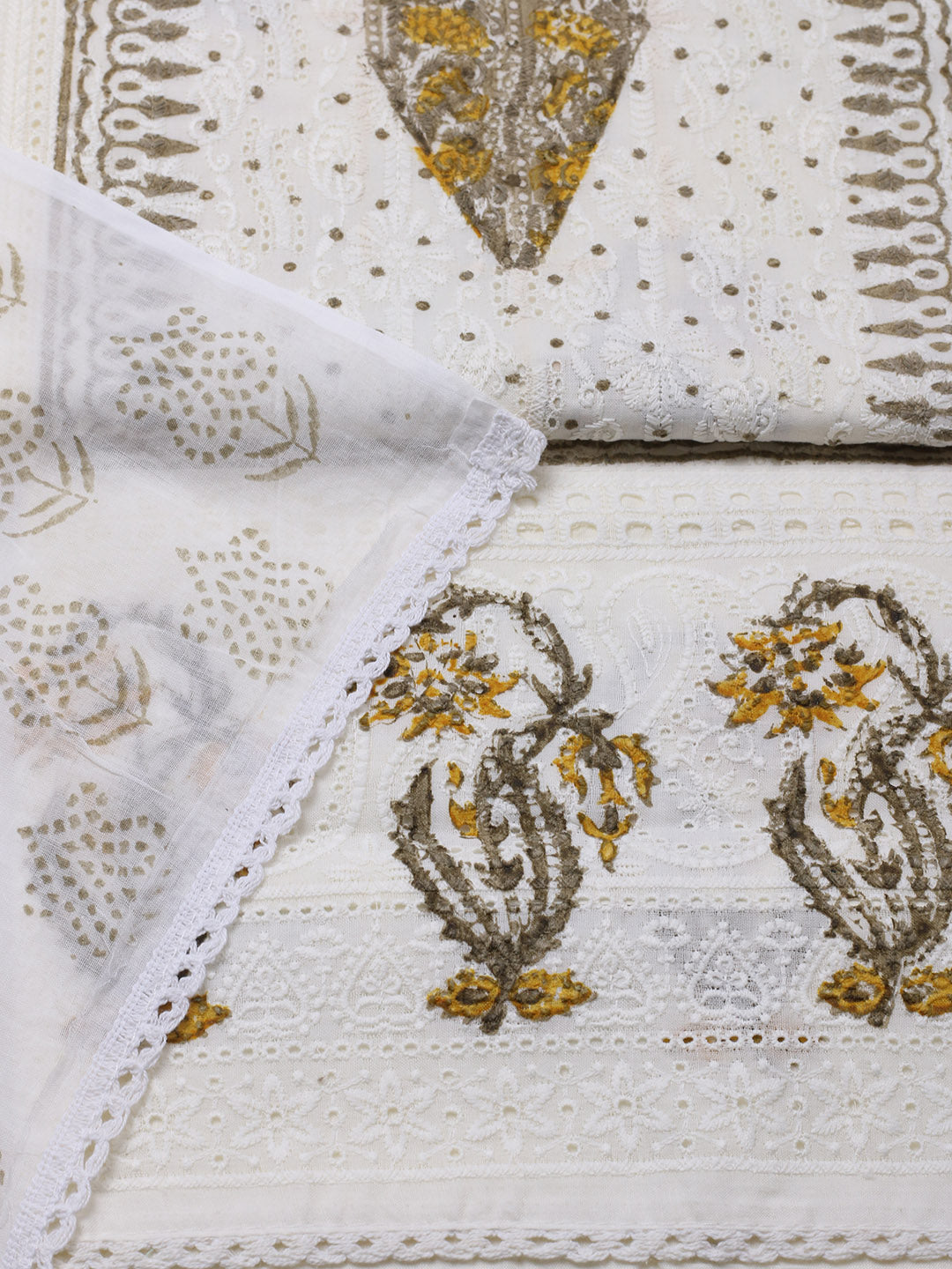 Printed Cotton Blend Unstitched Suit With Pant &amp; Dupatta
