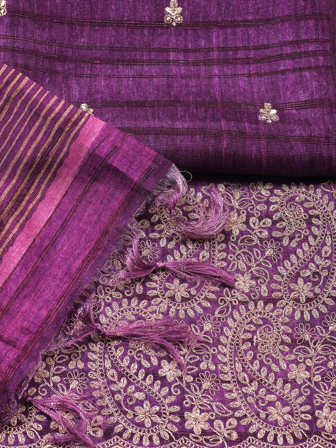 Embroidered Tussar Unstitched Suit With Pant &amp; Dupatta