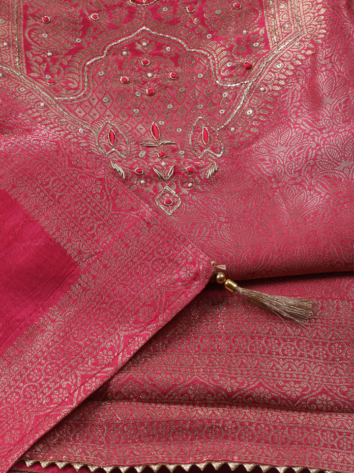 Embroidered Chanderi Unstitched Kurta With Pant &amp; Dupatta