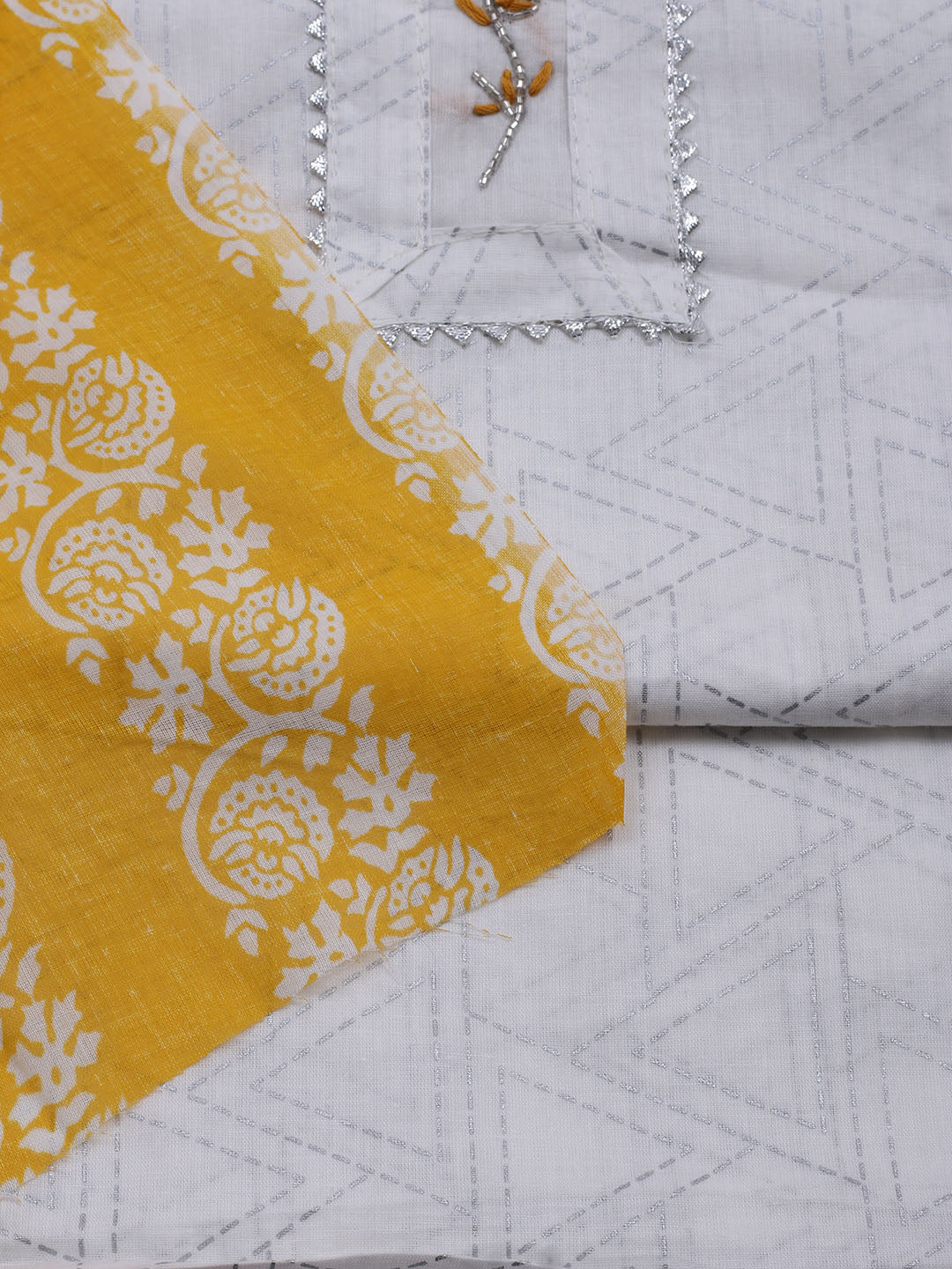 Printed Cotton Blend Unstitched Suit With Dupatta