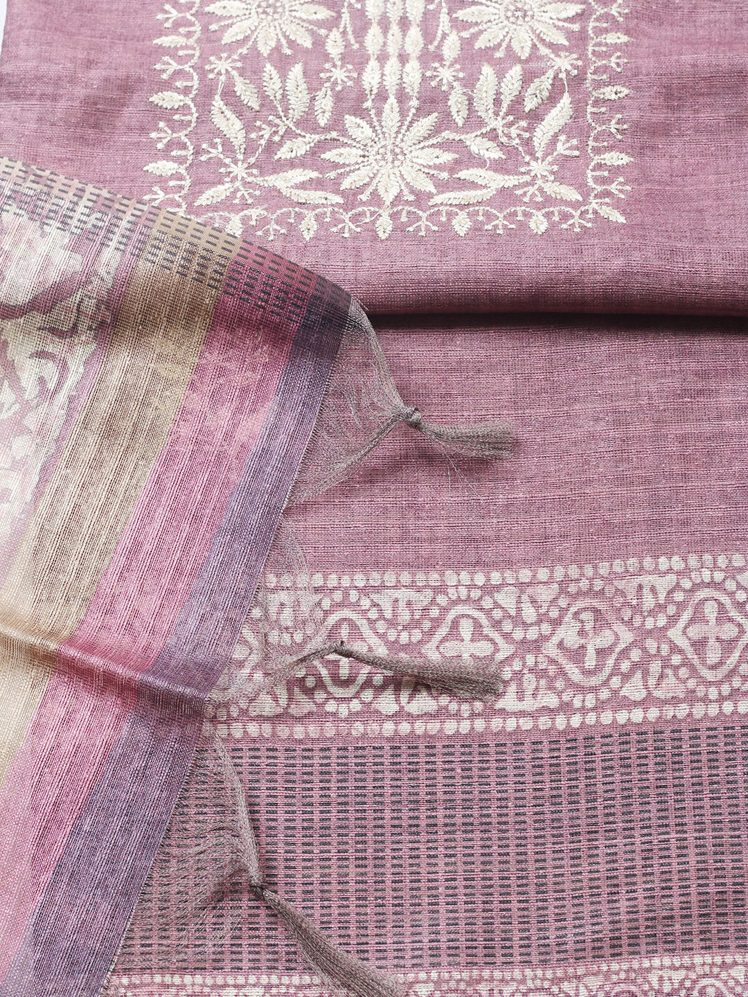 Embroidered Chanderi Unstitched Suit With Pant &amp; Dupatta