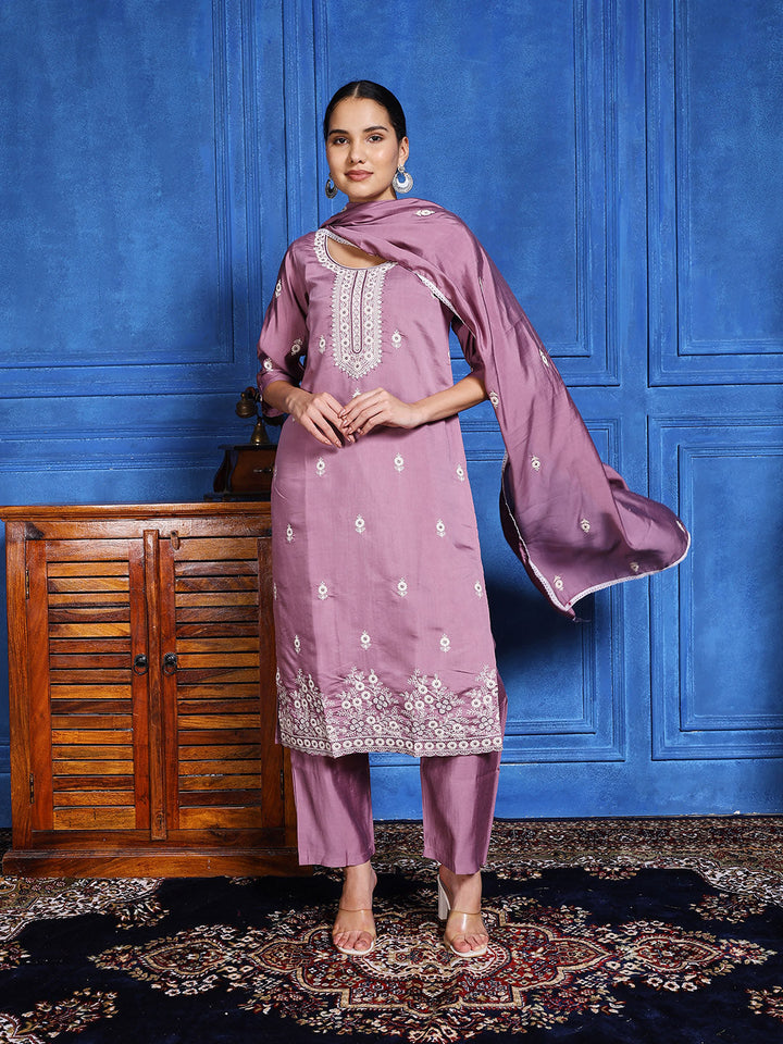 Printed Cotton Blend Kurta With Pants &amp; Dupatta