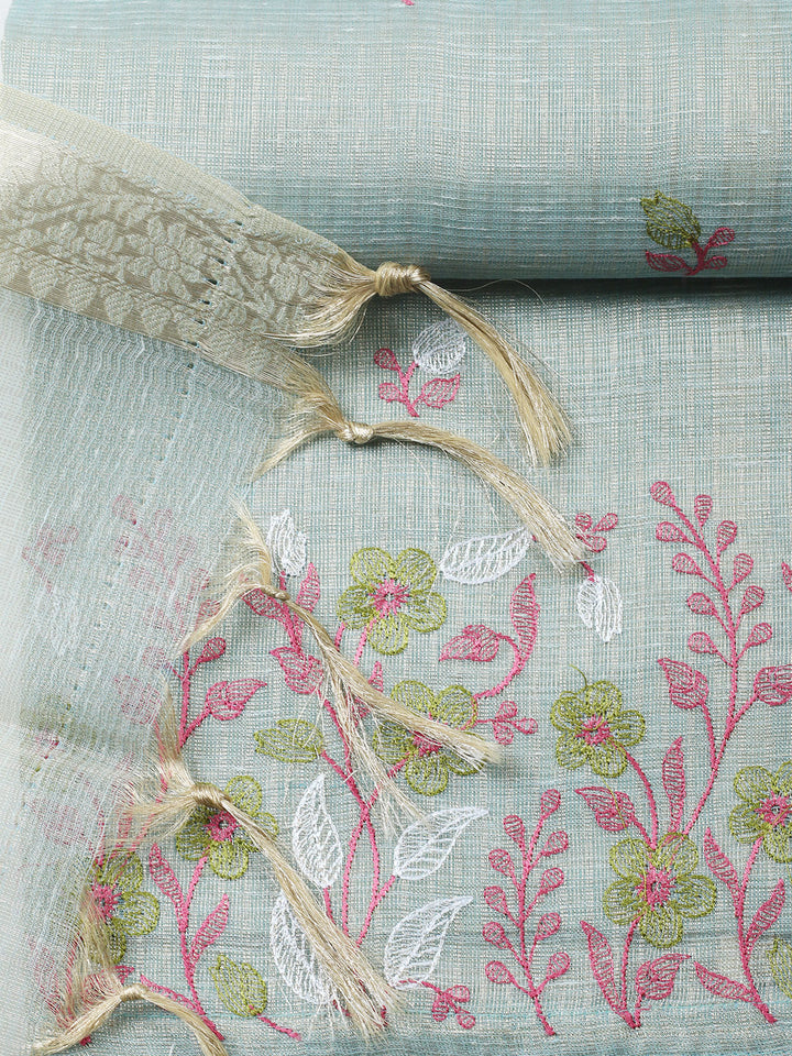 Embroidered Tissue Unstitched Suit With Pant &amp; Dupatta