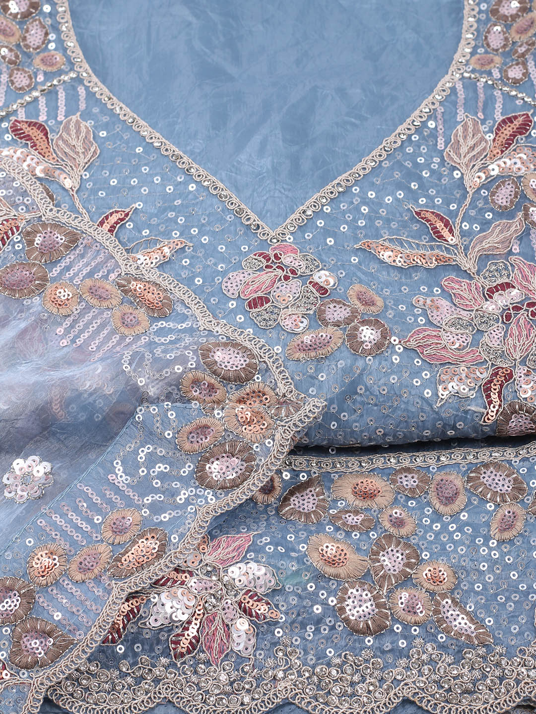 Embroidered Organza Unstitched Suit With Pant &amp; Dupatta