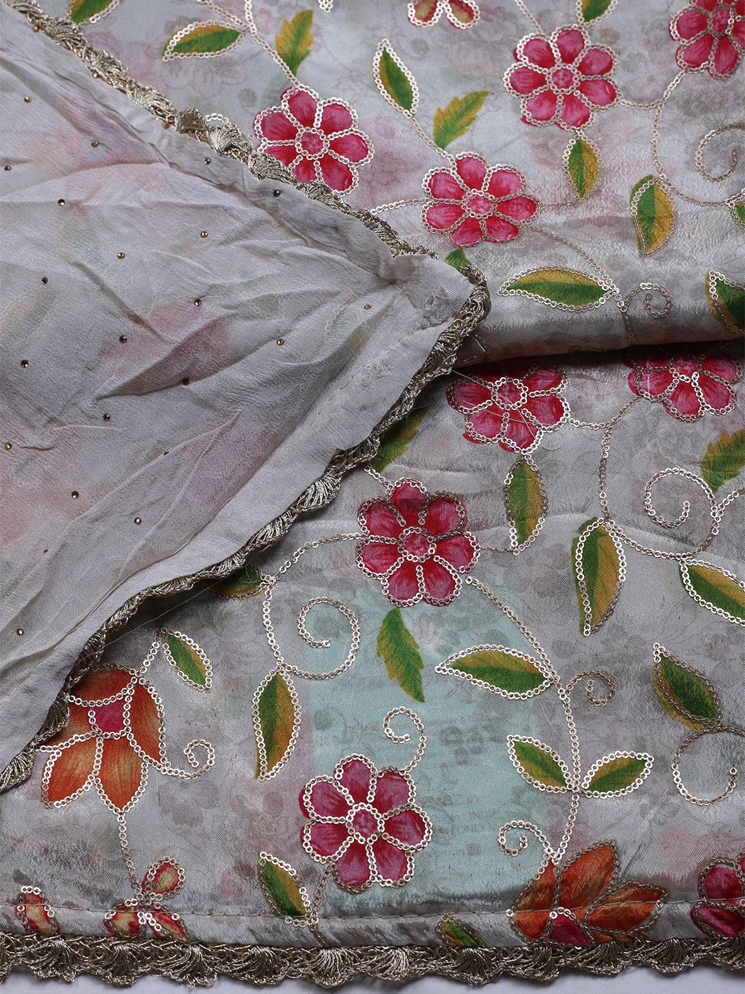Neck Embroidered Chinnon Unstitched Suit With Dupatta