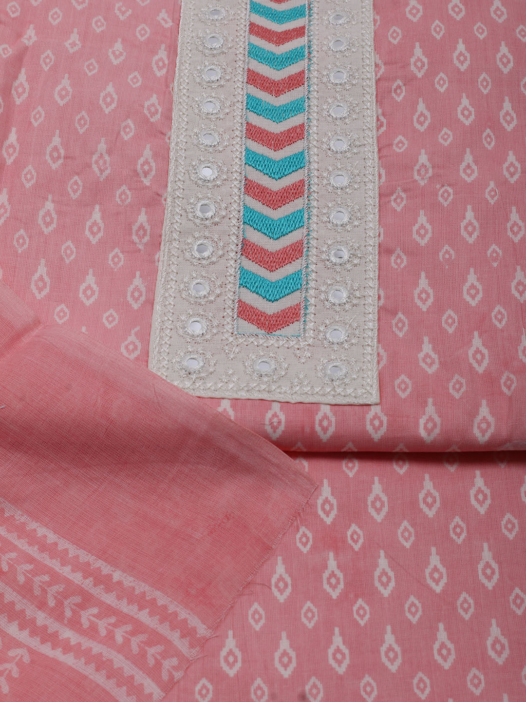 Printed Cotton Blend Unstitched Suit With Dupatta