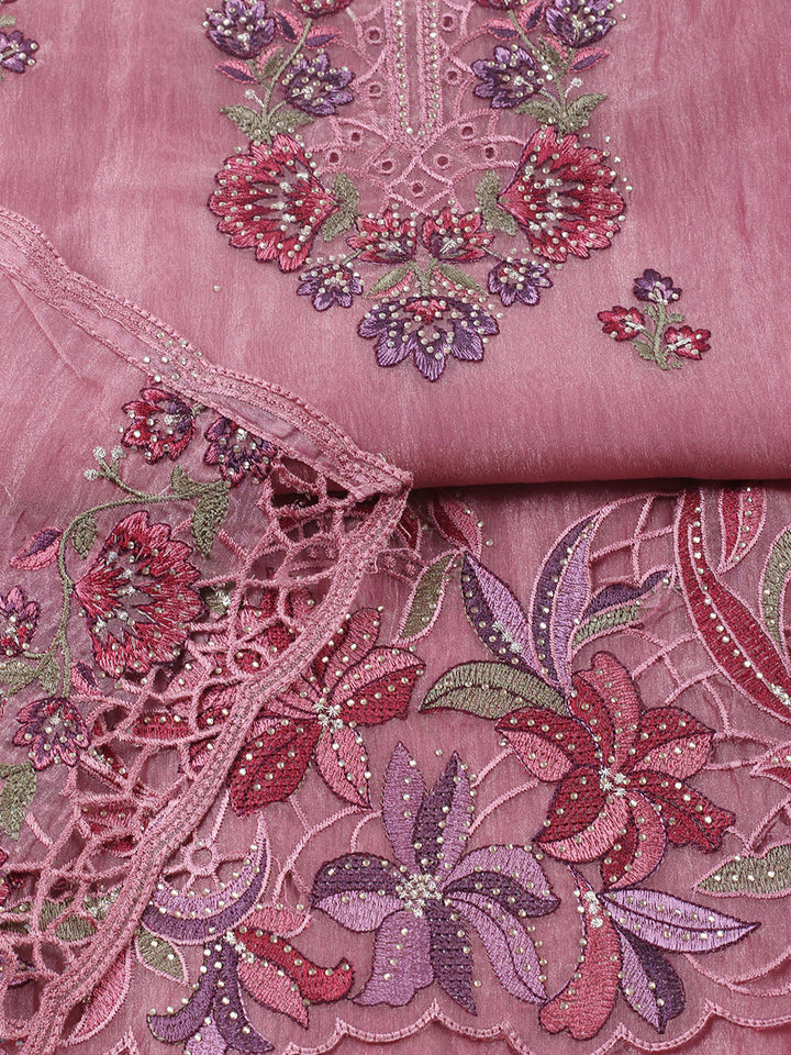 Embroidered Tissue Unstitched Suit With Pant &amp; Dupatta