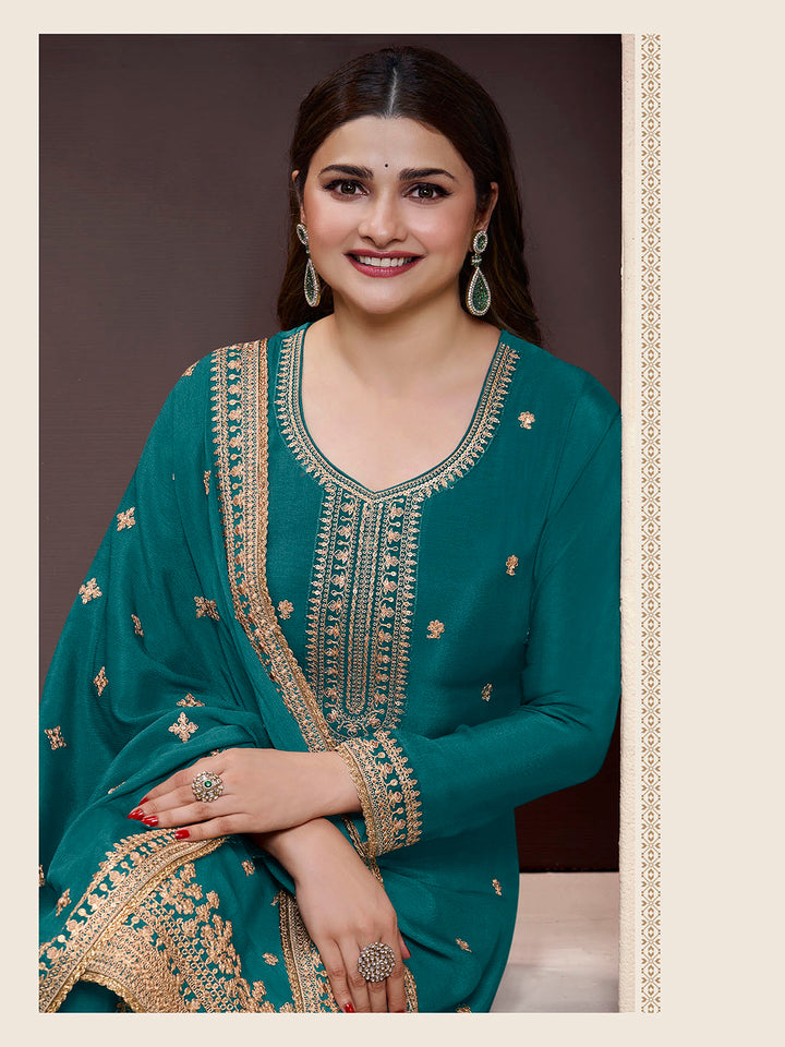 Embroidered Chinon Unstitched Suit With Pant &amp; Dupatta