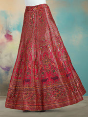 Rajasthani Folk Motif Unstitched Lehenga Choli with Narrative Borders
