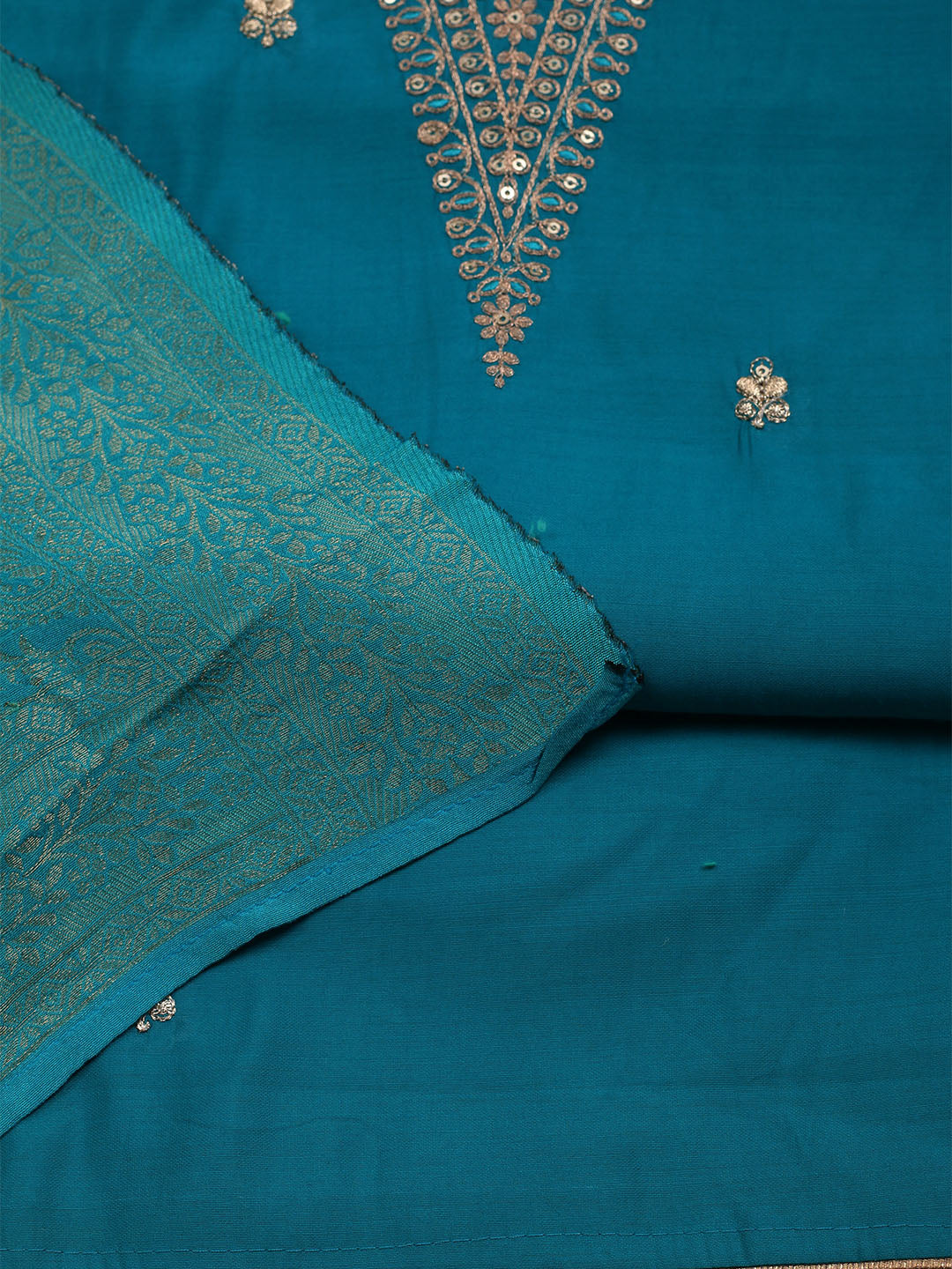 Embroidered Chanderi Unstitched Suit With Dupatta