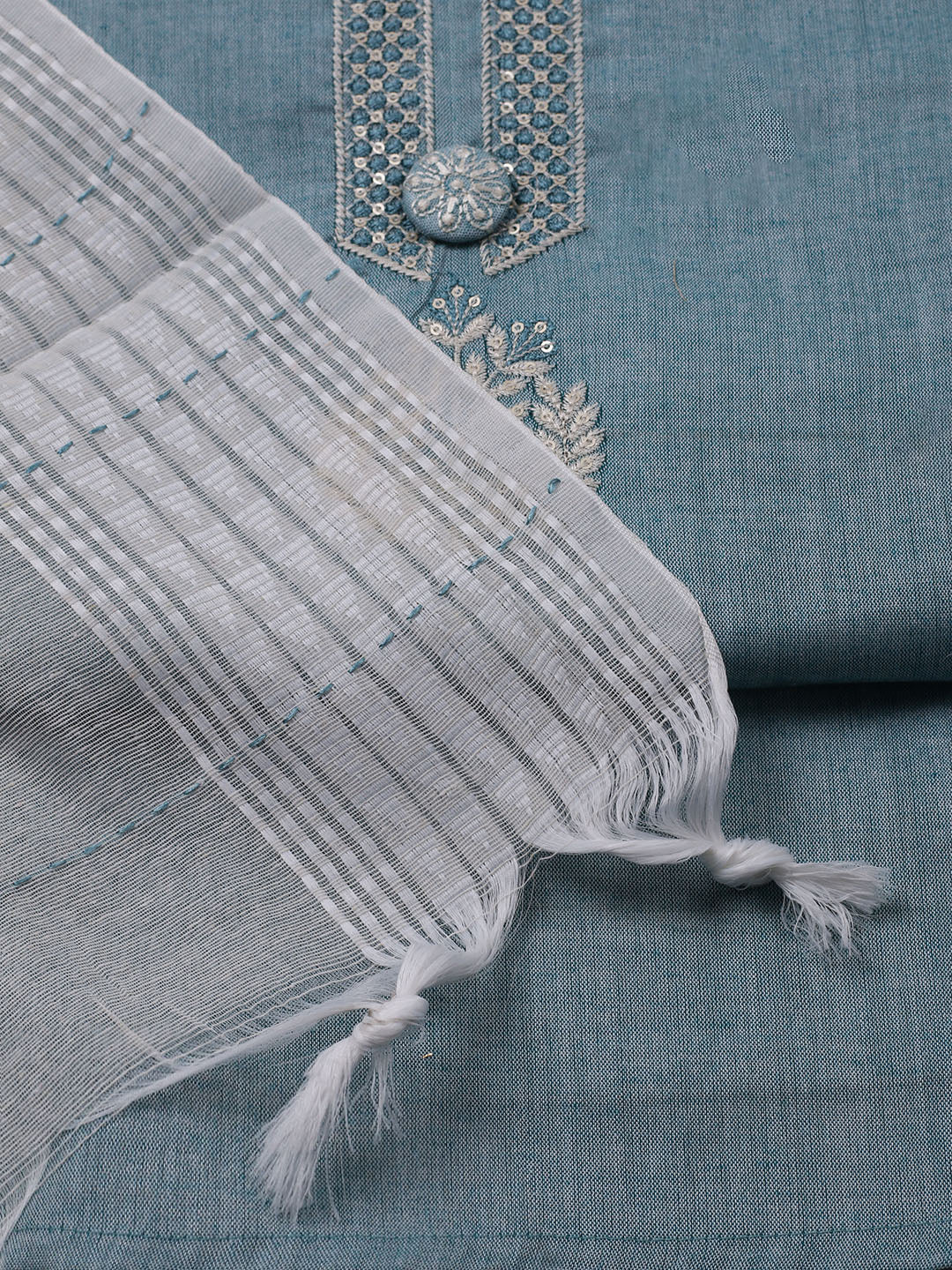 Neck Embroidered Cotton Blend Unstitched Suit With Dupatta
