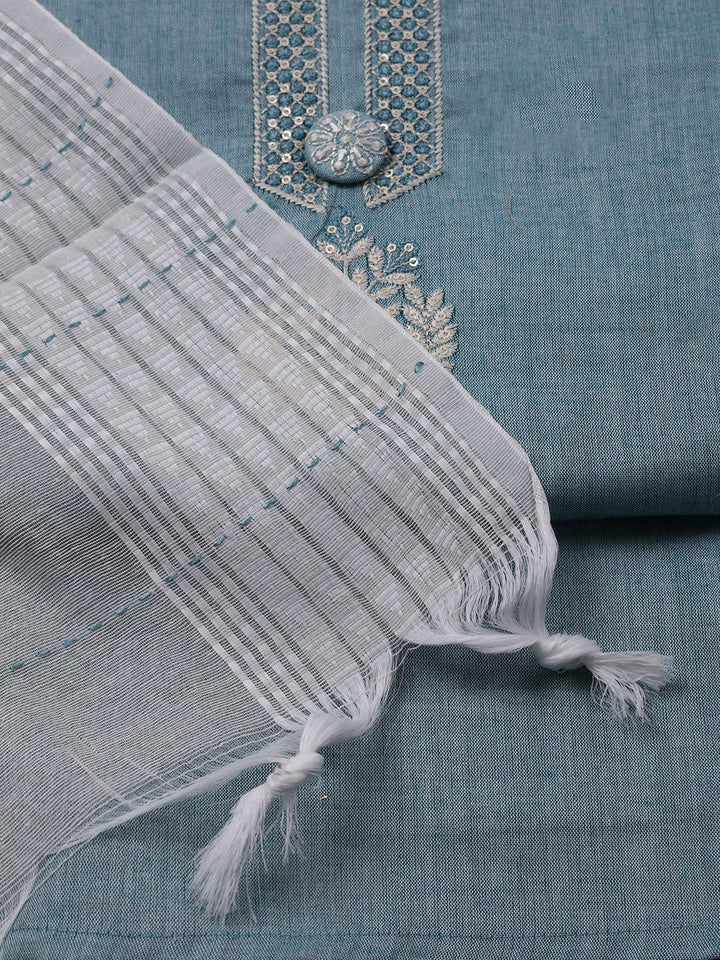 Neck Embroidered Cotton Blend Unstitched Suit With Dupatta