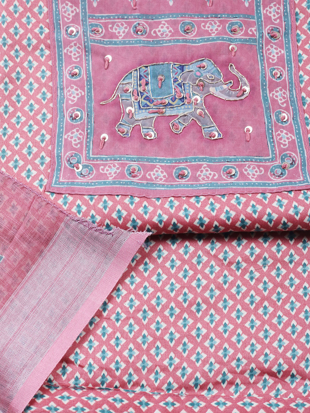 Printed Cotton Blend Unstitched Suit With Pant &amp; Dupatta