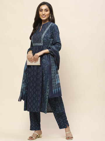 Printed Cotton Suit Set With Dupatta