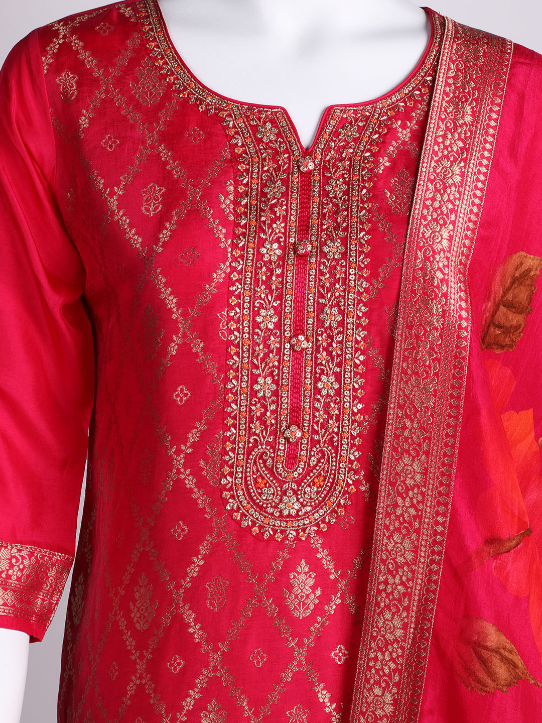 Embroidered Banarasi Kurta With Pant & Dupatta