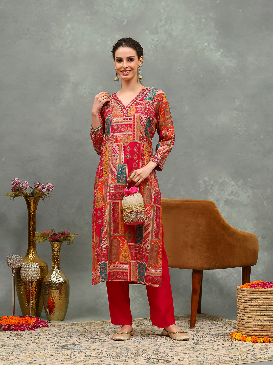 Embroirdred Muslin Kurta With Pants