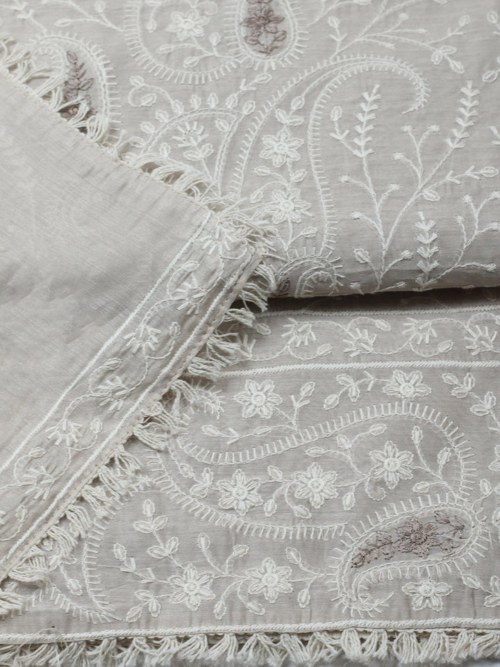 Embroidered Cotton Blend Unstitched Suit With Pant &amp; Dupatta