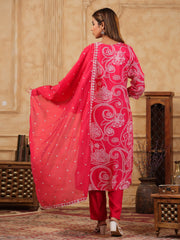 Printed Muslin Kurta With Pants & Dupatta