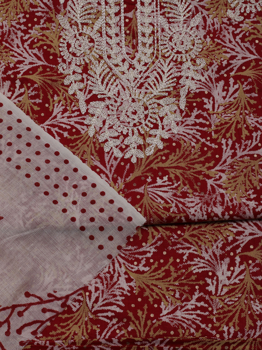 Neck Embroidered Cotton Blend Unstitched Suit With Dupatta