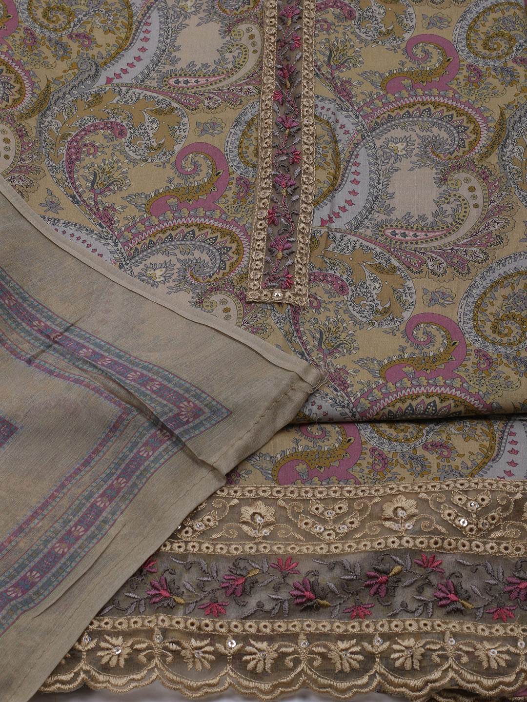 Printed Cotton Blend Unstitched Suit With Dupatta
