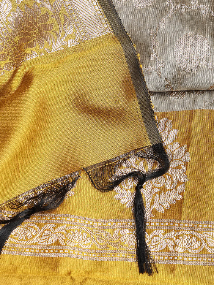 Woven Banarasi Chanderi Unstitched Suit With Dupatta