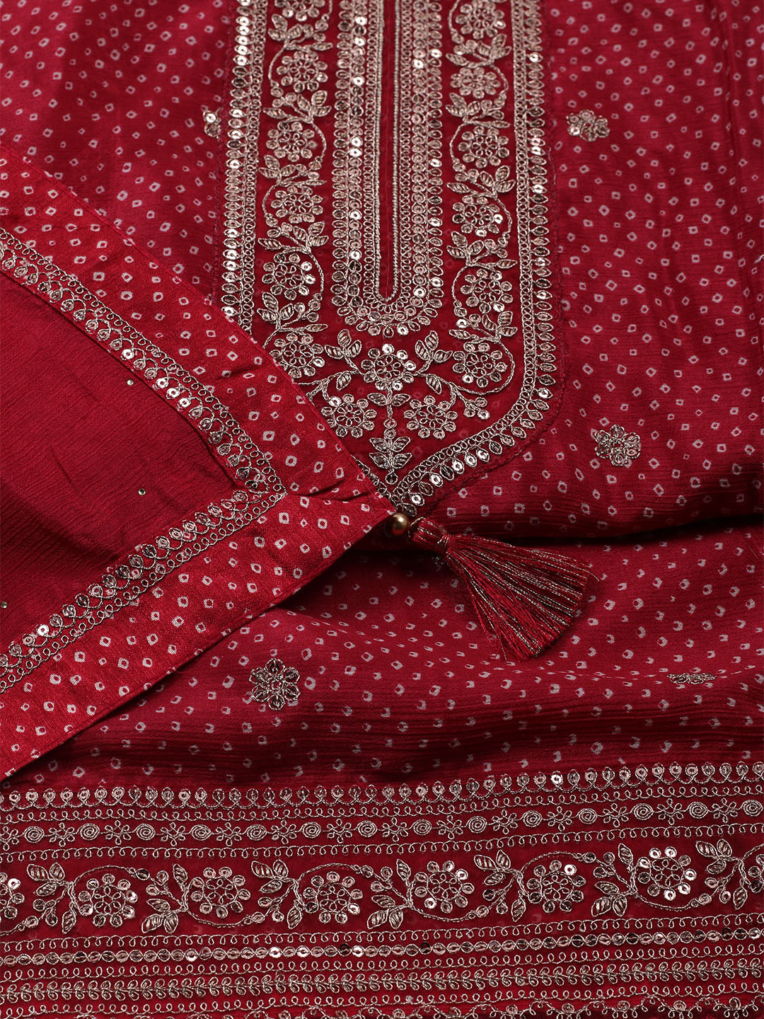 Embroidered Art Silk Unstitched Suit With Dupatta