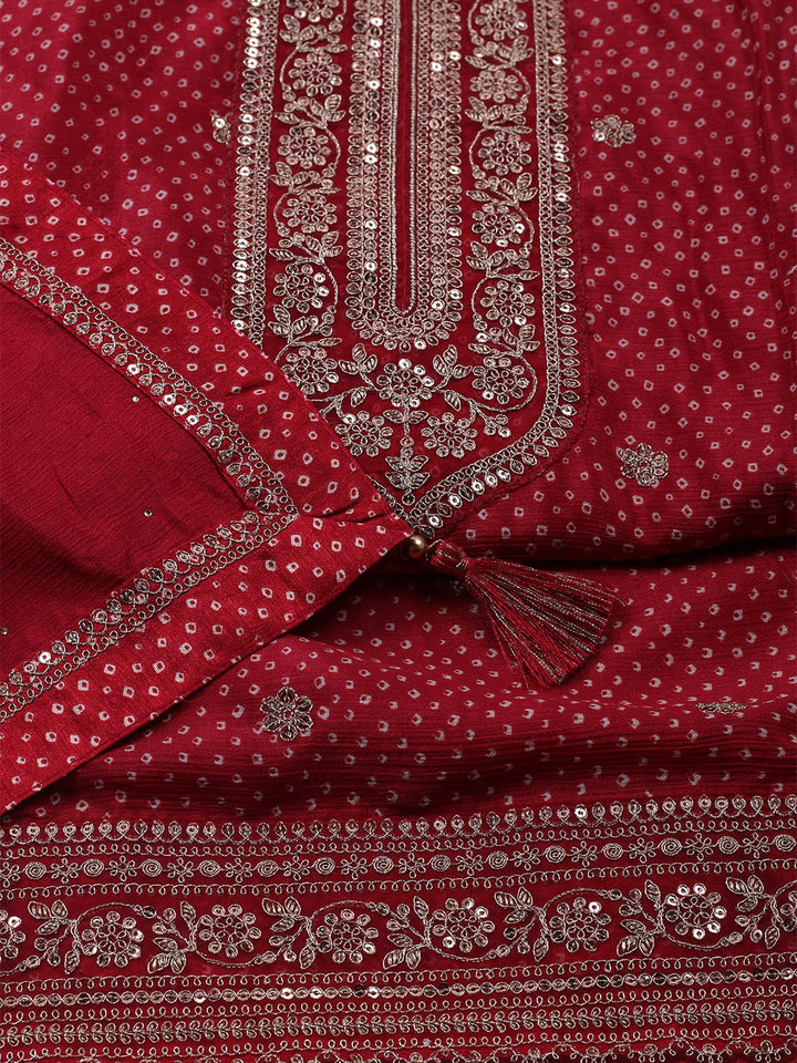 Embroidered Art Silk Unstitched Suit With Dupatta