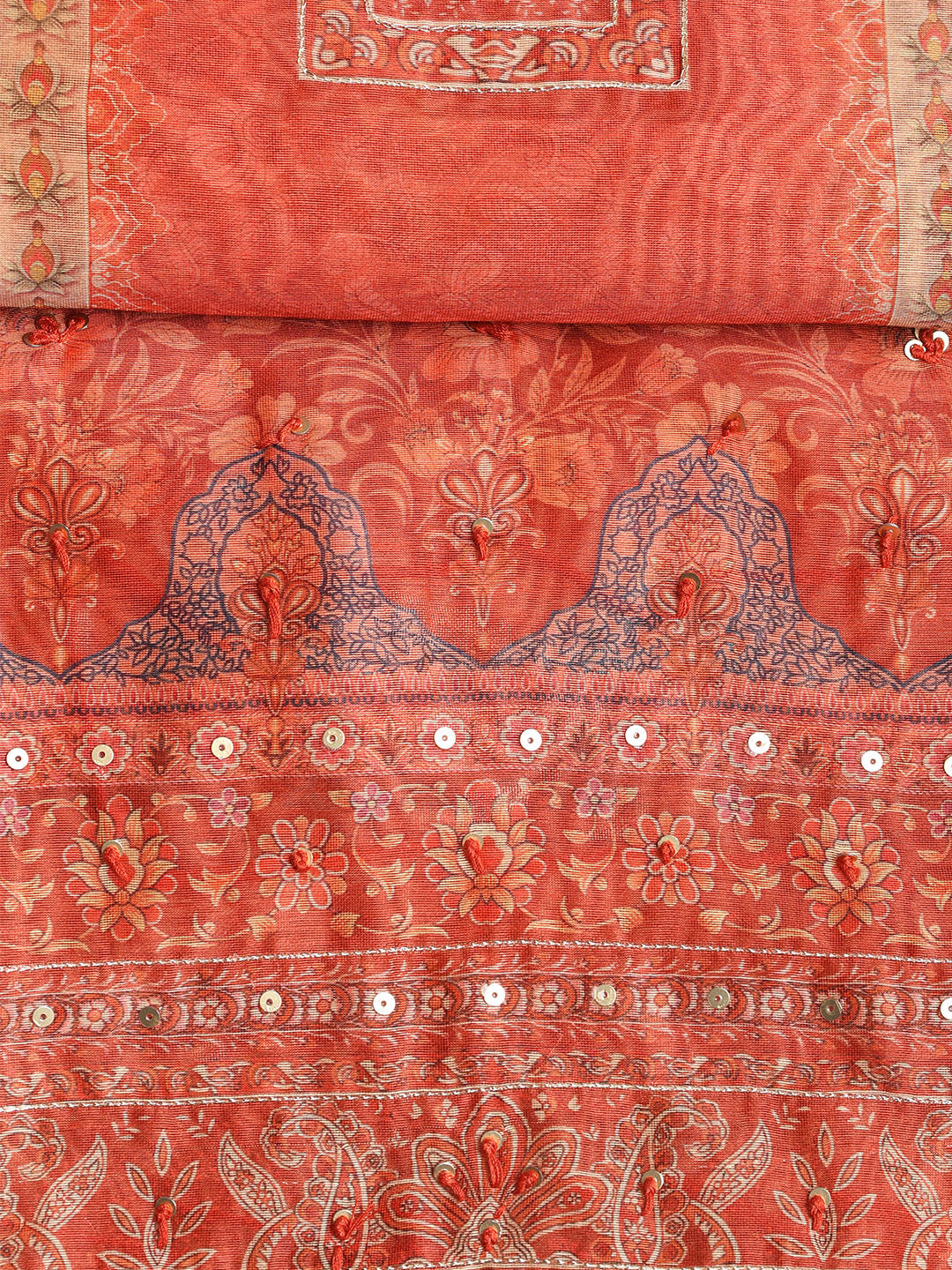 Printed Booti Chanderi Unstitched Suit With Dupatta