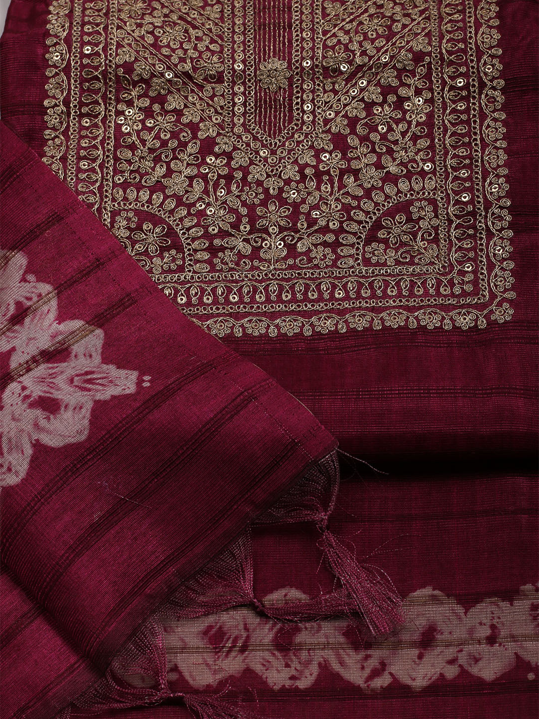 Embroidered Tussar Unstitched Suit With Dupatta