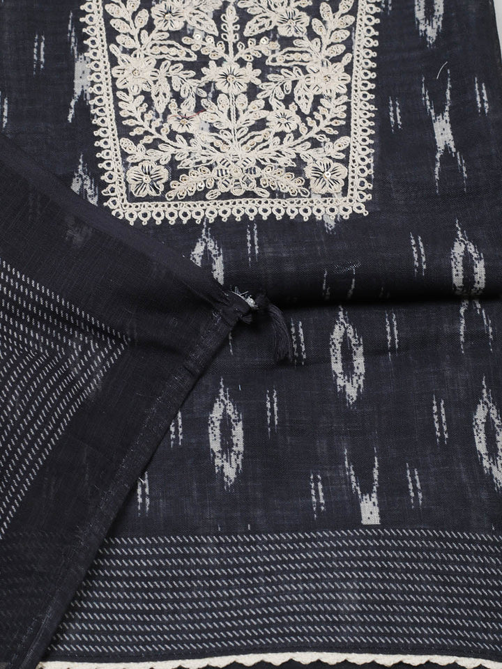 Embroidered Linen Blend Unstitched Suit With Pant &amp; Dupatta
