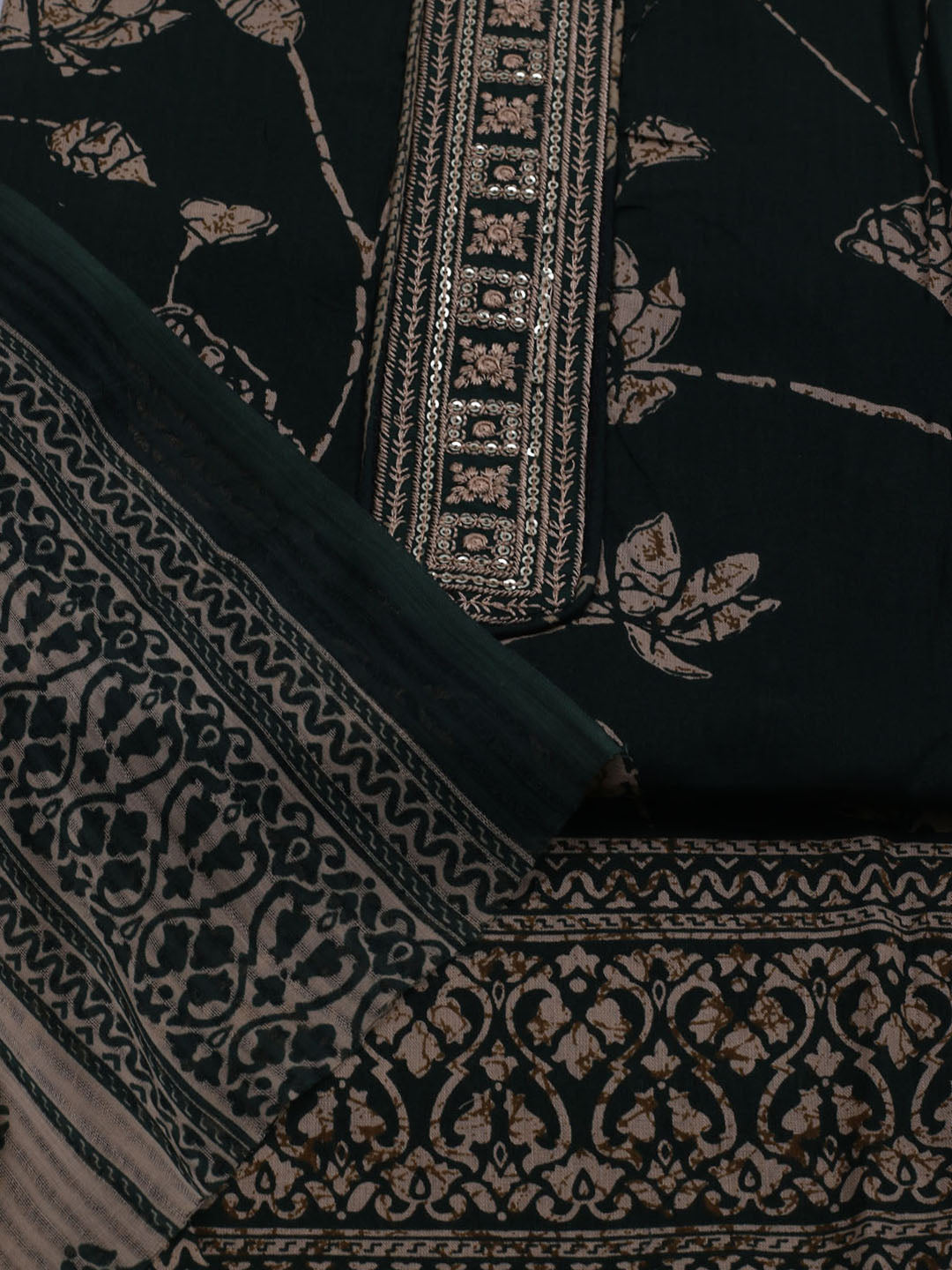 Patch Neck Cotton Blend Unstitched Suit With Dupatta