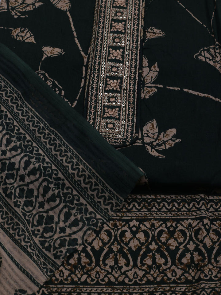 Patch Neck Cotton Blend Unstitched Suit With Dupatta