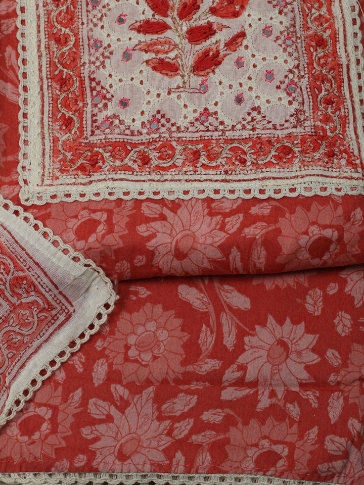 Printed Cotton Unstitched Suits Printed Suit With Pant &amp; Dupatta