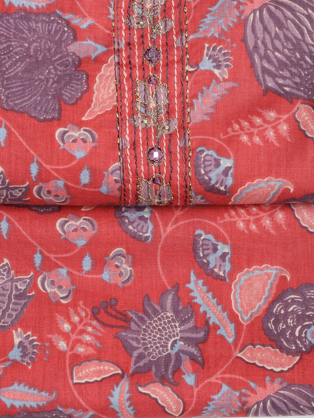 Printed Cotton Blend Unstitched Suit With Dupatta