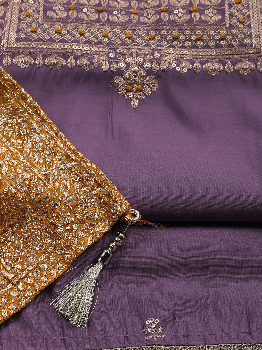Embroidered Chanderi Unstitched Suit Piece With Dupatta