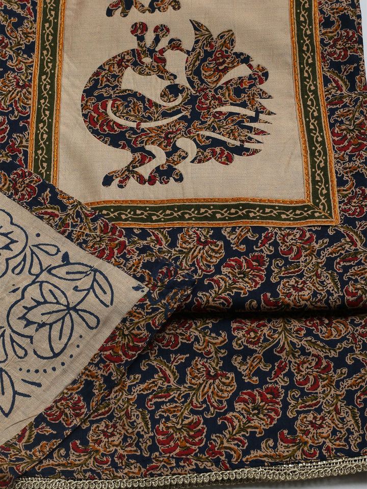 Printed Cotton Blend Unstitched Kurta With Pant &amp; Dupatta
