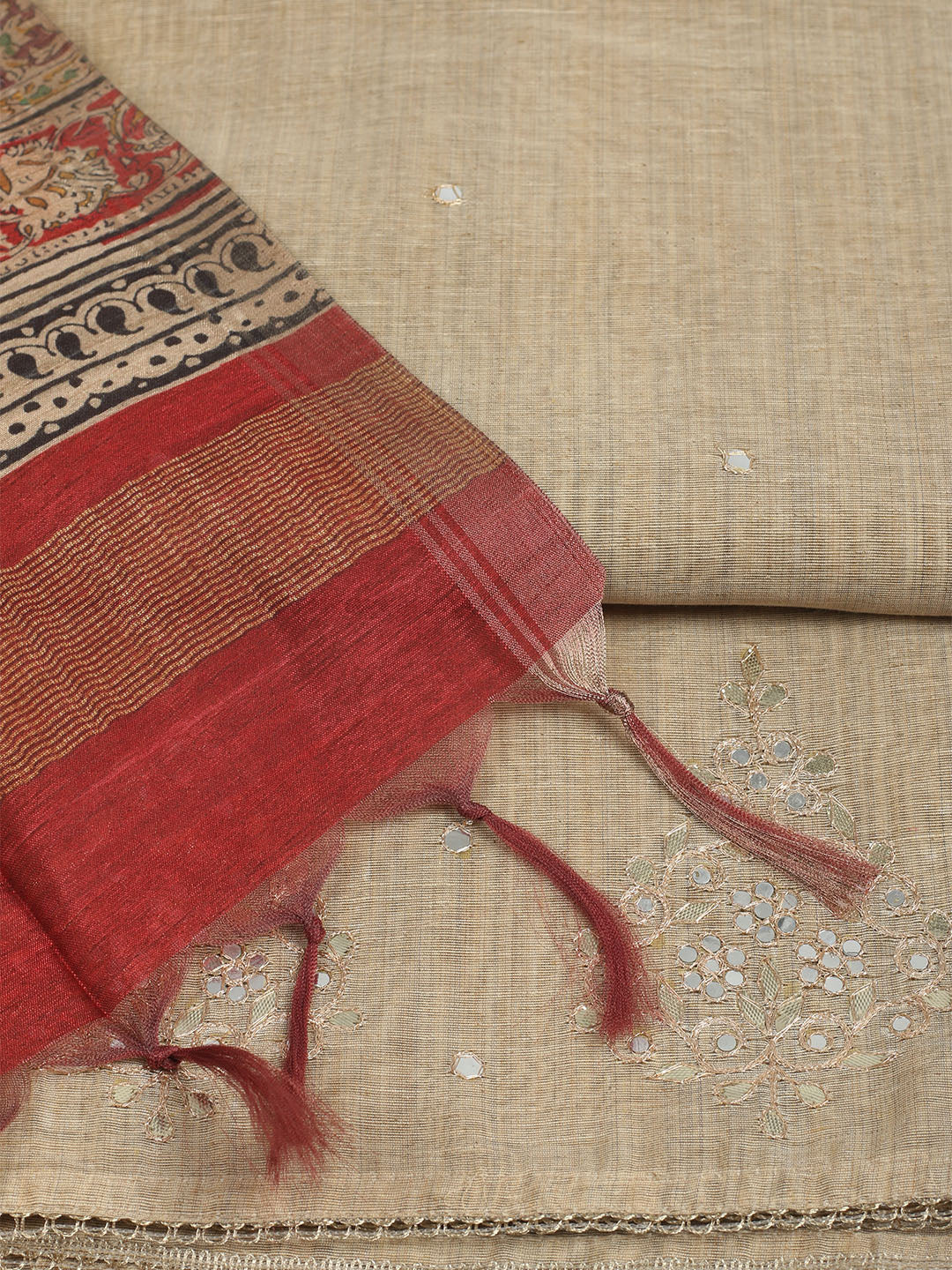 Embroidered Tussar Unstitched Suit With Dupatta
