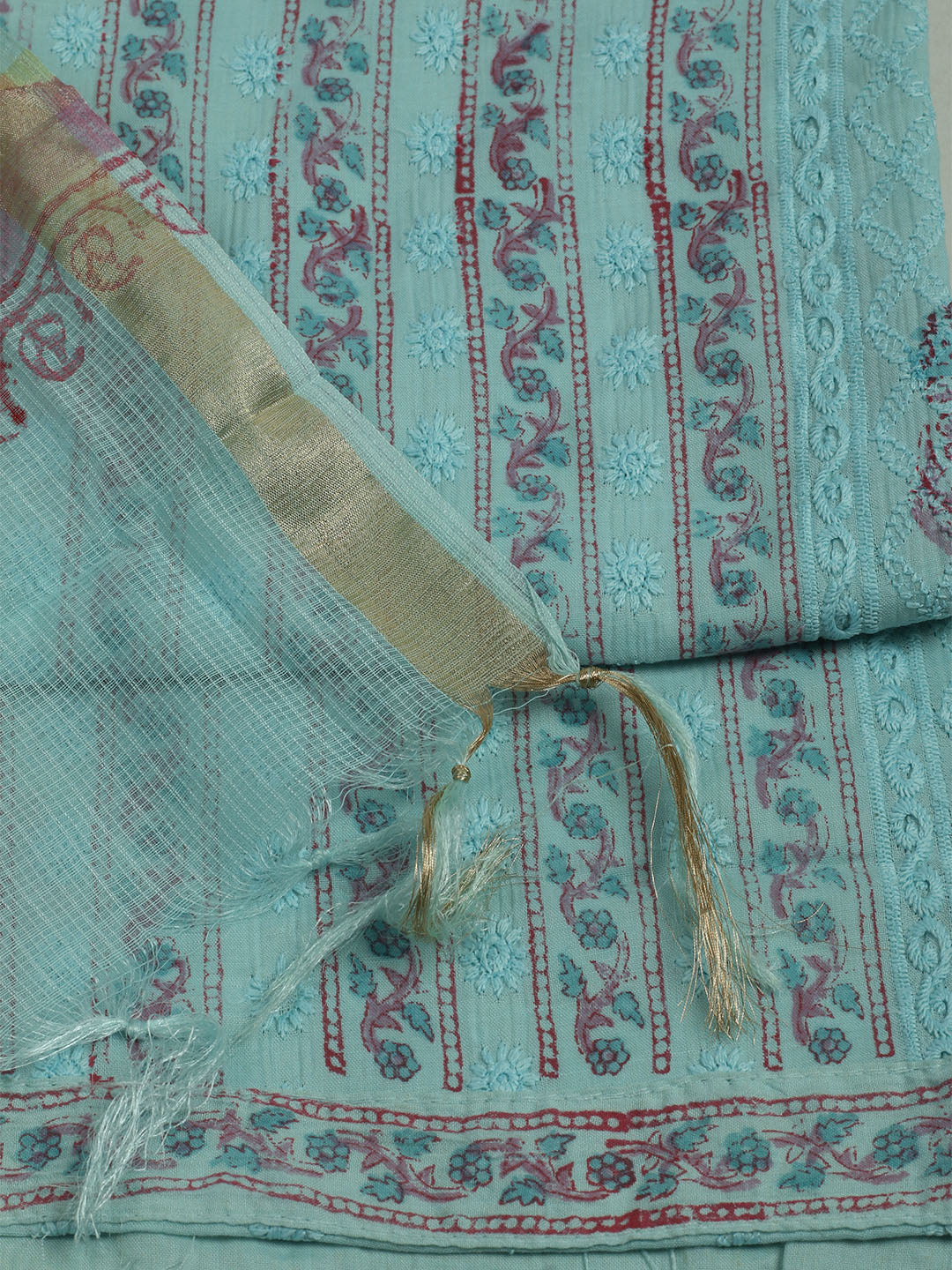Printed Cotton Unstitched Suits Printed Suit With Pant &amp; Dupatta