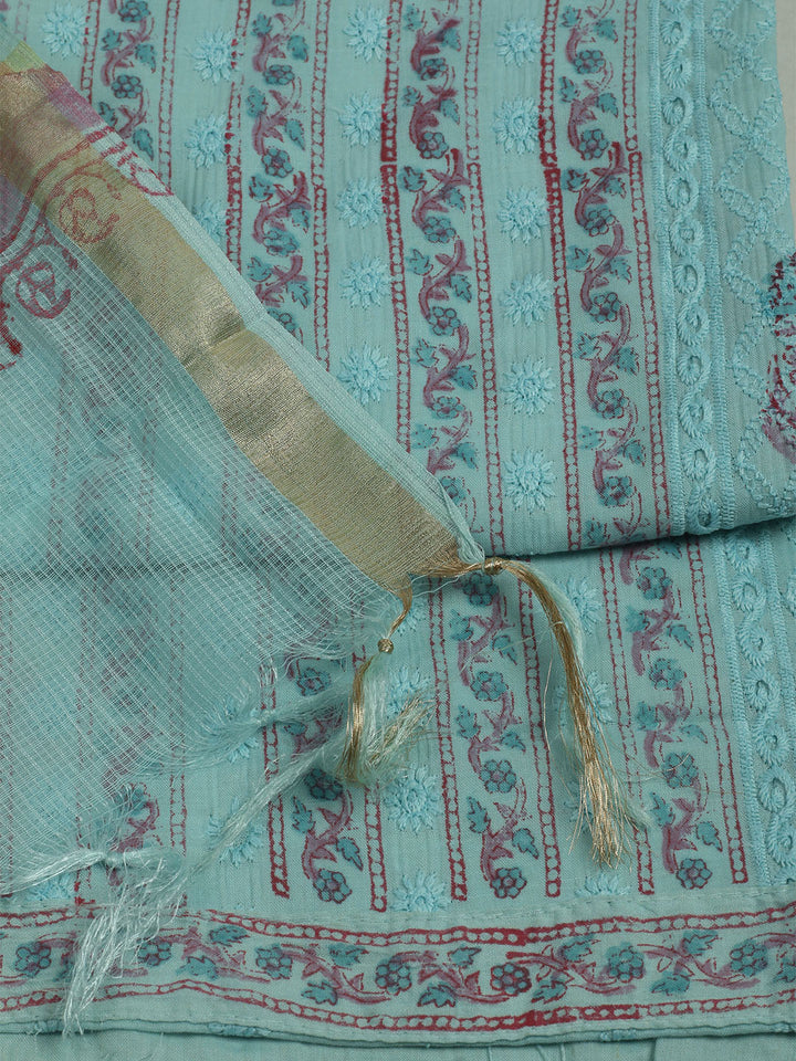 Printed Cotton Unstitched Suits Printed Suit With Pant &amp; Dupatta