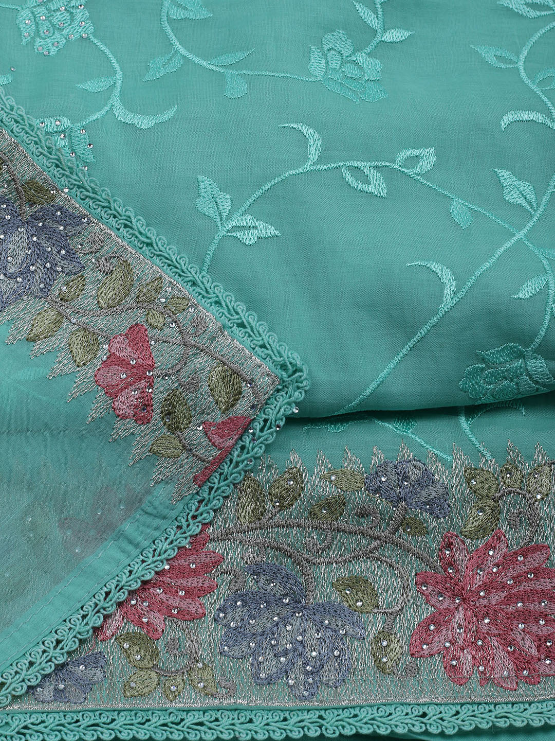 Embroidered Organza Unstitched Suit With Dupatta
