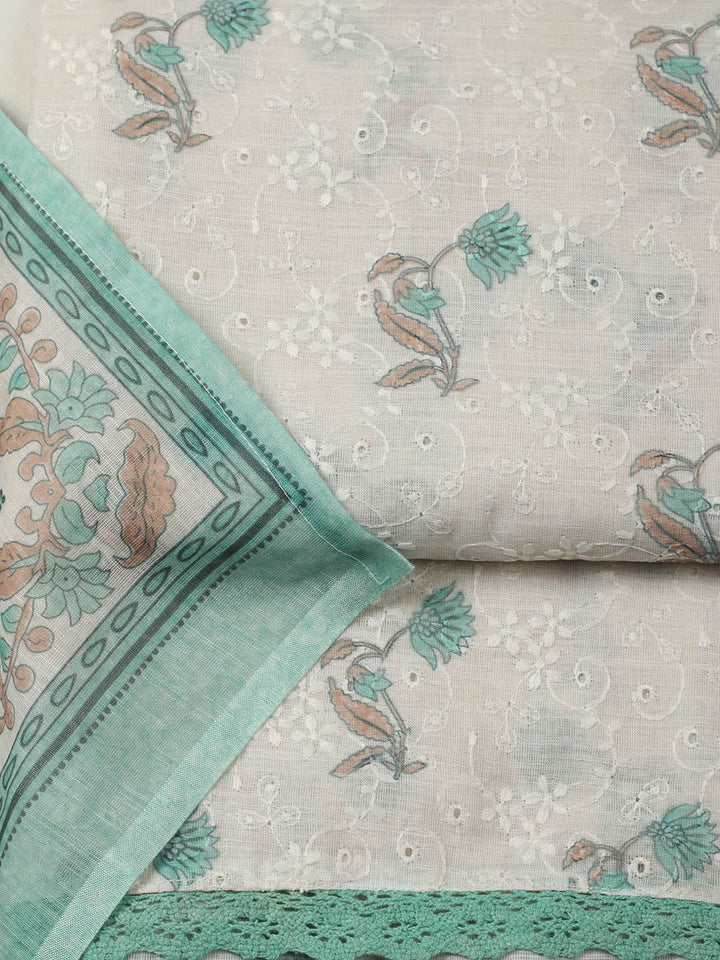 Embroidered Cotton Blend Unstitched Suit With Pant &amp; Dupatta