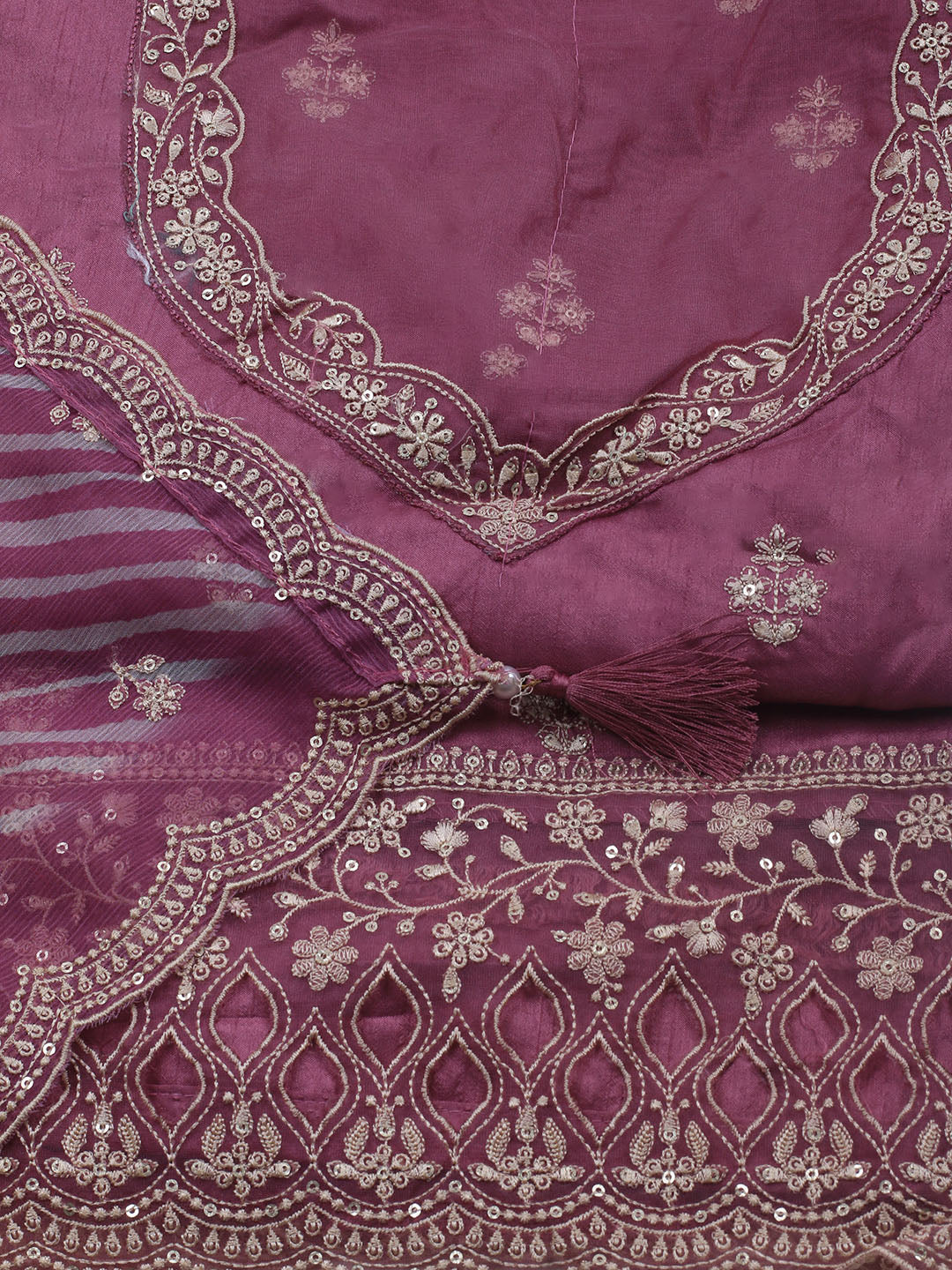 Embroidered Art Silk Unstitched Suit Piece With Dupatta