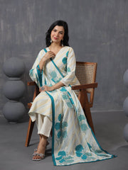 Printed Cotton Kurta With Pants & Dupatta