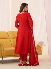 Embroidery Cotton Kurta With Pants & Dupatta